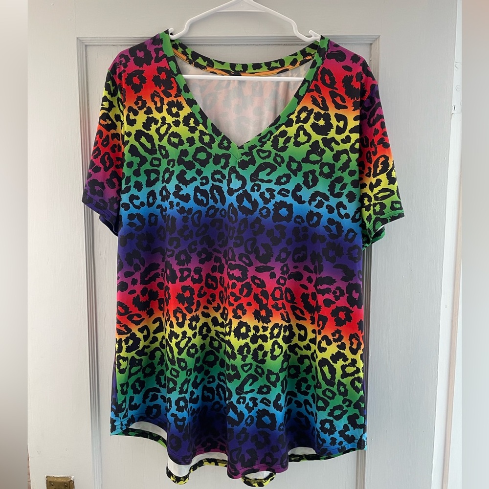 Leopard Print, Rainbow, Colorful Workout Top